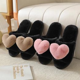 Slippers Winter Love Furry Women Korean Style Indoor Home Flats Lightweight Non-slip Cotton Shoes Pantunflas Invierno Mujer