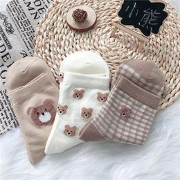 Women Socks Brown Creative Bear Female Middle Tube Japanese Cute Small Fresh Wild Student Autumn And Winter