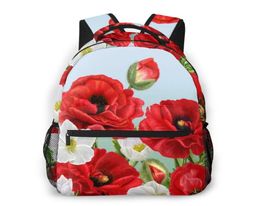 Backpack Mountaineering Floral Border Red Poppies Flowers And White Anemones Shoulder Bags Backpacks4160528