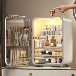 Storage Boxes Makeup Organisers Light Luxury Cosmetics Box LED Mirror Dustproof Skincare Sorting Bedroom Dressing Table