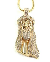 2016 New Iced Out JESUS Face Pendants with 32 Franco Rope Chain HipHop Style Necklace Gold silver Plating Hip hop jewelry Necklace1343383