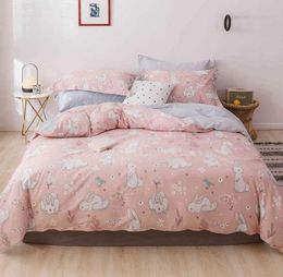 White Bunny Rabbit Pink Duvet Cover Set Cotton Bedlinens Twin Queen King Flat Sheet Fitted Sheet Bedding T2004141824433