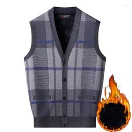 Men's Vests 2024 Men Autumn Winter Button Sweater Sleeveless Coats Male Plaid Knitwear Waistcoat V Neck Cardigan Warm Vest D675
