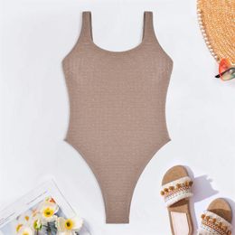 Women's Swimwear Sexy U-neck Push Up Bikini Open Back Textured Monokini Swimsuit Pads Women One-Piece Beach Bathing Suit Vacation Outfit