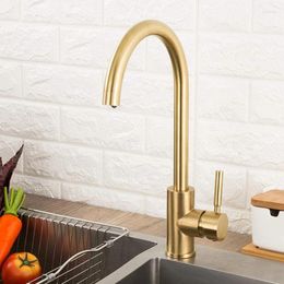 Kitchen Faucets Stainless Steel Faucet 360 Degree Rotate Gold Tap Cold Water Sink Mixer