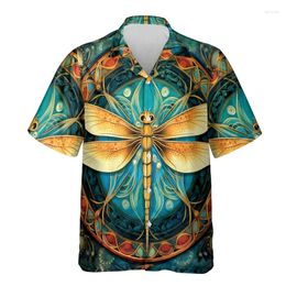 Men's Casual Shirts Dragonfly Graphic For Men Clothes Animal 3D Printed Beach Shirt Funny Insect Lapel Blouse Women Blouses Boy Tops