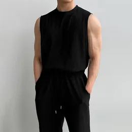 Men's Tracksuits Summer Casual Outfit Tank Top Wide Leg Pants Set With Drawstring Waist Sleeveless O-neck Vest Long For Men