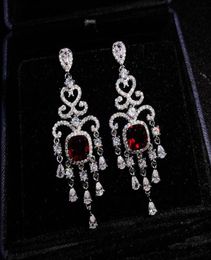 Stud Pigeon Blood Ruby Big Drop Earrings Women Hyperbole Crystal Cubic Silver Color Jewelry Vintage Aretes Fine Wedding PartyStud 6695933