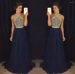 Party Dresses Elegant Sparkling Rhinestone Beaded Navy Blue Prom Dress 2024 Backless Ladies Formal Evening