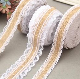 Party Supplies 2M Natural Jute Burlap Hessian Lace Ribbon Roll and White Lace Vintage Wedding Party Decorations Crafts Decorative 8181317