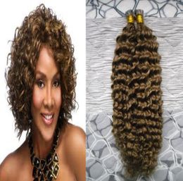 8 Light Brown Brazilian deep wave human hair keratin remy hair 100gstrands brazilian virgin curly i tip hair9248706