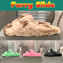 2023 Luxury designer slippers Allover Furry Slide Sandals with box men women White pink Black Beige Ebony flat fashion slipper top mens