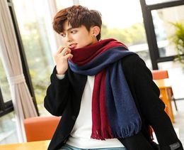 Scarves 2021 Scarf Men Thick Warm Man Winter Navy Blue Red Wine Colour Simple Knitted Wool Long Young Students12880276