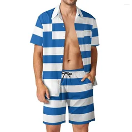 Men's Tracksuits Greek Flag Beach Suit Funny Graphic 2 Pieces Pantdress High Quality Home USA Size