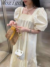 Party Dresses Spring Summer Puff Sleeve Cotton Dress Korean Loose Pleated Ladies Elegant Vintage Women Casual Bohemian Vestidos