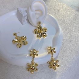 Dangle Earrings Hip Hop Unique Design Big Drop Gold Plated Brass Flower Bead Fashion Charm For Women