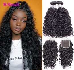 Brazilian Water Wave Bundles with Closure Brazilian Virgin Human Hair Weave 34 Bundles with Closure Mink Wet Wavy Hair Weave Remy6293491