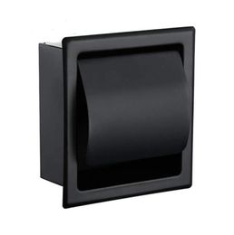 Black Recessed Toileissue Paper Holder All Metal Contruction 304 Stainless Steel Double Wall Bathroom Roll Box Toilet Holders7575050