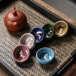 Teaware Sets Ice Crackle Fish Teacup Ceramic Kung Fu Tea Set Master Single Cup Tea Sipping Ware Vintage Kiln Change Teaware Accessories Gifts