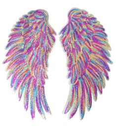 Gold Silver Rainbow Sequin Feather Angel Wings Sew Iron on Patches 33CM For Dress Jeans Shirt DIY Appliques Decoration1574776