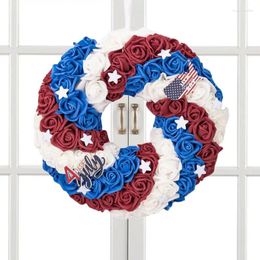 Decorative Flowers Patriotic Red White Blue July 4th Wreath Independence Ornament Day Memorial Front Door Decorations