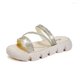 Sandals Rhinestone Slippers Summer Two Wear Round Nose Womens Dress Size And For Women Heels 36-41