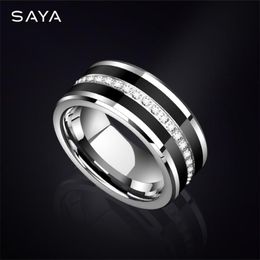 Wedding Rings Men Inlay Black Ceramic Fully Stacked Cubic Zircon Tungsten Jewelry for Engagement Customized 2209127763822