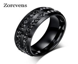 Cluster Rings Modyle High Quality Male Punk Vintage Black Stainless Steel Jewellery Two Rows CZ Stone Wedding Ring For Man Woman2905085