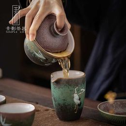 Teaware Sets Retro Chinese Kung Fu Tea Set Handmade Ceramic Gaiwan Teacup Fair Cup High Quality Creative Handpainted Teaware