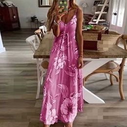 Basic Casual Dresses Plus size womens spring and summer dress womens V-neck long dress elegant and casual Bohemian sleeveless womens beach party dress womensL2405