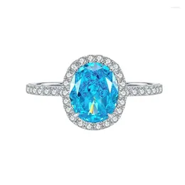 Cluster Rings Karloch S925 Silver High Carbon Diamond Ring For Women 1ct Oval Sea Blue 6 8mm Radian Boutique Party Fashion Jewellery