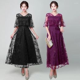 Casual Dresses Evening Dress V-Neck International Station 2024 Mid Length Style Slim Fit Lace Banquet For Women