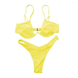 Women's Swimwear Women Bikinis Set Sexy Solid Colour Two-piece Backless Lady Swimsuit Female G-string Briefs For Beach Wear