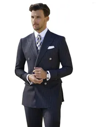 Men's Suits Suit Stripe Slim Fit Double Breasted Two Pieces Jacket & Pants Wedding Party