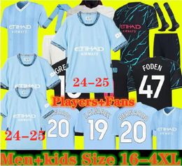Size 16-4XL 24 25 HAALAND SOCCER JERSEYS GREALISH STERLING MANS CITIES MAHREZ fans DE BRUYNE FODEN 2023 2024 football tops shirt kids kit sets uniform