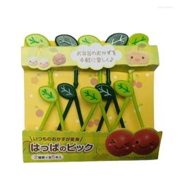 Forks 1Set Leaf Fruit Fork Grade Plastic Cute Kids Cake Toothpick Bento Lunch Accessories Party Decoration