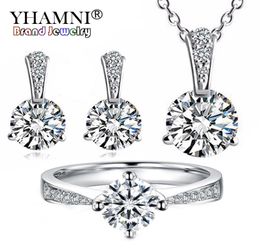 YHAMNI YHAMNI 925 Sterling Silver Jewellery Sets 6mm 1 Ct CZ Diamant Necklace Earrings Set Bridal Jewellery Sets For Women TZP0179740877
