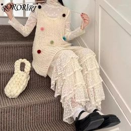 Women's Pants RORORIRI Lolita Women Layered Lace Wide Leg Elastic Waist Ruffle Patchwork Loose Fit Casual Straight Vintage Clothes