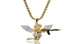 Men039s Hip Hop Love Cupid Archery Pendant Necklace 18K Gold Plated Copper Cubic Zirconia Pendants Jewelry Rope Chain2304094