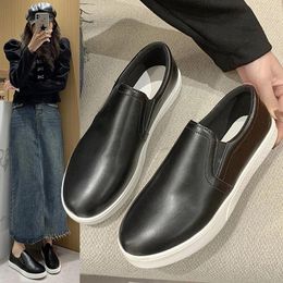 Casual Shoes High Quality Leather For Women 2024 Round Toe Women's Flat Fashion Concise Slip-on Loafers Zapatos De Mujer