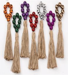 Napkin Rings Farmhouse Natural Wooden Beads Tassels Napkins Holders Buckles for Wedding Dinner Party Table Decorations7529582