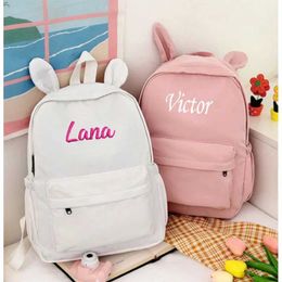 Backpacks Customized Name Solid Rabbit School Backpack Personalized Childrens Fashion Large Capacity School BackpackL2405