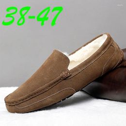 Casual Shoes Plush Warm Men's Comfortable Breathable Cow Leather Large Size 38-47 Loafer Men Winter Slip On Driving