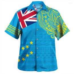 Men's Casual Shirts Vintage Summer 3D Polynesian Tuvalu Emblem Printed Flag Graphic Short Men Fashion Streetwear Blouses