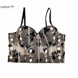 Women's Tanks Crop Top Lace Embroidered Sexy Corset Bra Nightclub Party Bustier Fashion Show Clothing Rave Festival Lingerie Female