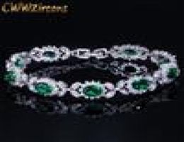 CWWZircons Luxury Emerald Green Crystal Women Jewelry Flower Chain Link Bracelet Bangle with White Cubic Zirconia Setting CB171 203149531