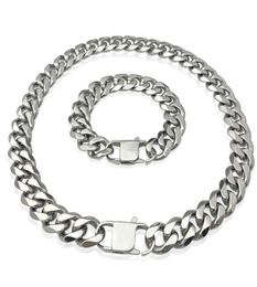 Chains 13MM 15MM Cuban Link Necklaces Polishing Stainless Steel Necklace Bracelets Set For Men Women High Quality Jewelry8378063