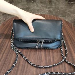 Drawstring Women Chain Crossbody Bag Design Pu Leather Lady Shoulder Purse Large Capacity Classic Black Fold Envelope