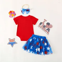Clothing Sets Born Infant My First 4th Fourth Of July Baby Girl Outfits Romper White Red And Blue Shorts Headband