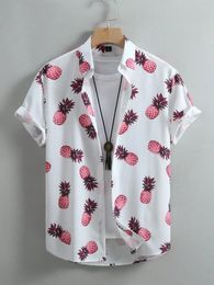 Men's Casual Shirts Hawaiian Plant Pineapple Print Button-down Short-sleeved Shirt Fashionable Seaside Lapel Topmoban